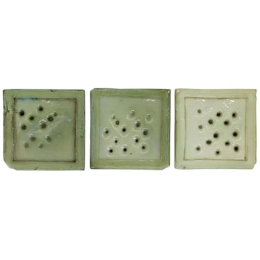 1895 Set of Three American Tiffany Glass & Decorating Co. Pale Green Glass Square Fireplace Tiles 3 inches 