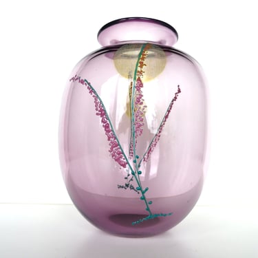 1980s Sally Worcester Blown Glass Art Vase, Cannon Beach Pacific Coast Hand Blown Glass Sculpture 