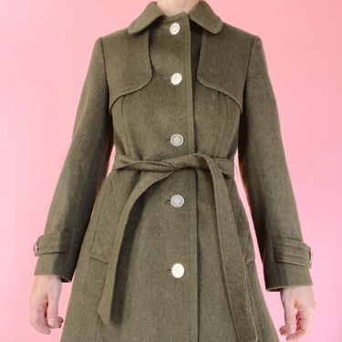 VTG 60s/70s Olive Green Wool Trench Coat 