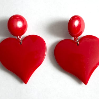 HUGE Rare Red Heart Vintage Statement Earrings - Avant Garde Pop Art Fashion 