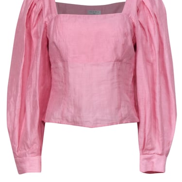 Sandro - Pink Puff Sleeve Linen Blend Blouse Sz L