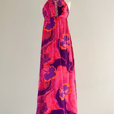 1960's Fumi's at Waikiki Print Cotton Maxi Dress / Sz S