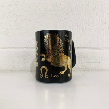 Vintage Leo Mug Zodiac Horoscope Astrology Coffee Tea Lion Black Gold Federal Milk Glass Kitsch Kawaii Celestial Ovenware 1970s 
