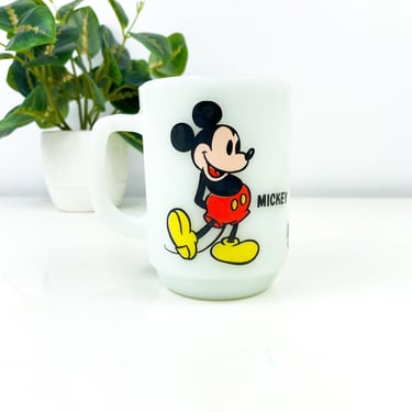 Vintage Mickey Mouse Milk Glass Coffee Mug, Walt Disney Pepsi Collector Series, Anchor Hocking Made in USA Mug, D Handle Collectible Mug 