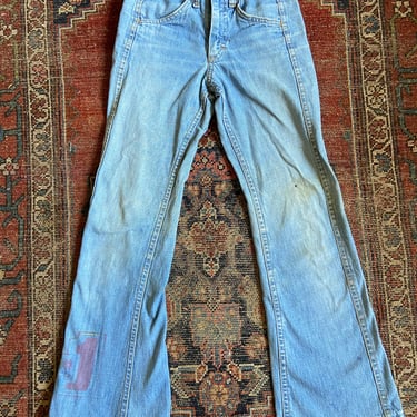 Vintage 70s Lee Kids Hand drawn denim jean flares bell bottoms 24 waist by TimeBa