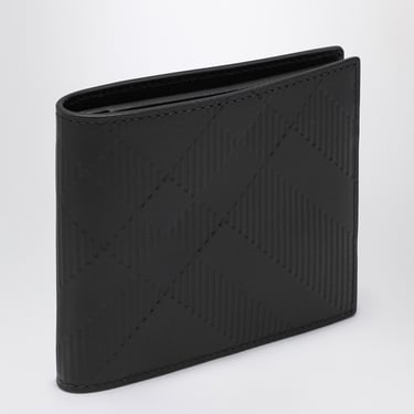 Burberry Black Leather Bi-Fold Wallet With Embossed Check Men