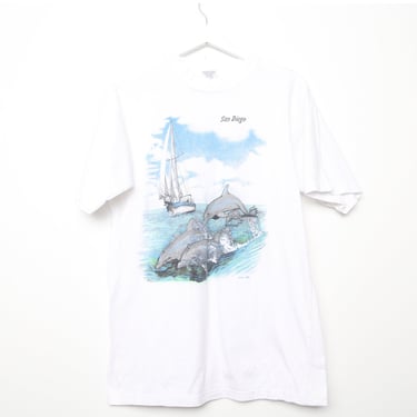 vintage space travel DOLPHINS in SAN DIEGO travel aquarium vacation shirt -size L 