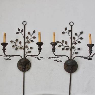 Currey & Company Large Scale French Style Twigs and Leaves Details Electric Wall Sconces-A Pair 