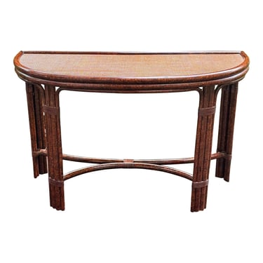 Vintage Faux Tortoise Rattan Console Table 
