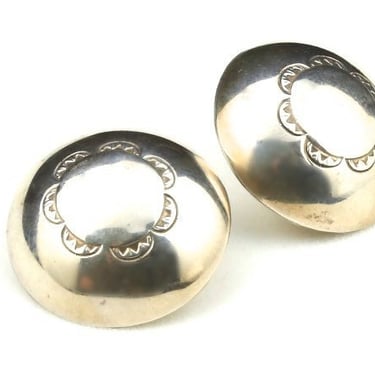 Vintage Navajo Sterling Silver Round Dome Earrings Stamped Design Soutwestern 