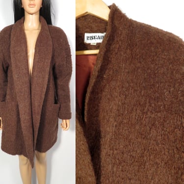 Vintage 80s Chocolate Brown Duster Jacket With Oversized Shoulder Pads Made In Italy Size L 