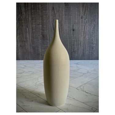 SHIPS NOW- Small Stoneware Bottle Vase Glazed in Light Matte Taupe 