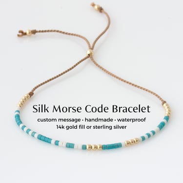 Custom Morse Code Bracelet • Adjustable Silk Cord • Personalized Gift for Her • Handmade Jewelry • Birthday or Friendship Gift, Gift for Her 