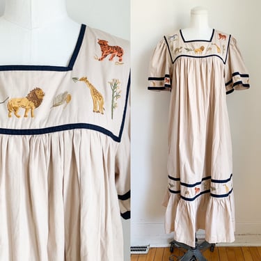 Vintage 1990s Safari Novelty Print Market Dress / M-L 