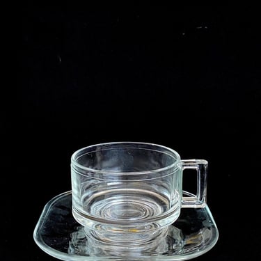 Vintage Mid Century Modern 1960s 1970s Modernist Glass Cup and Saucer Joe Colombo Minimalist Design 