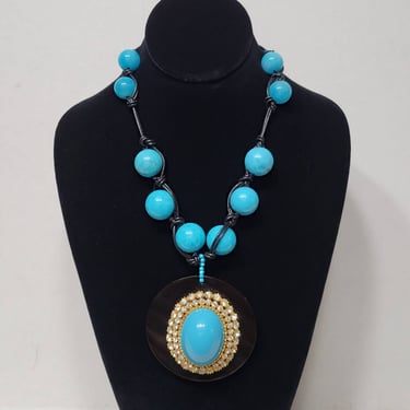 Vintage Turquoise Brooch Necklace 