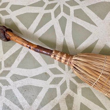 Primitive Hearth Broom, Witch Broom, Knotted Wood Handle, Hand Crafted, Halloween Hearth Decor, Vintage Broom,  Rustic, Farmhouse 