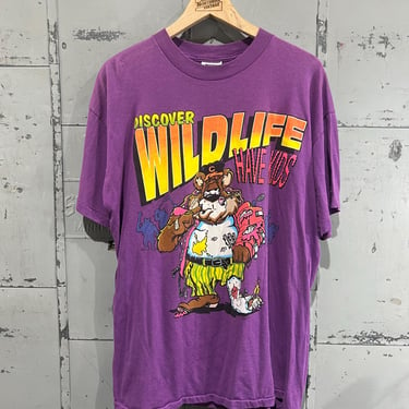 Vintage 90s Humor Dad graphic Tshirt 1990s discover wild life have kids bear graphic t shirt wildlife 