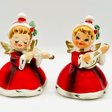 Vintage NAPCO Angel Christmas Figurines 1950 MCM Retro Ceramic Christmas Girl Figurine Victorian made in Japan -One Pair X-7258 by LeChalet