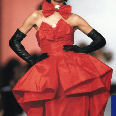 CHANEL-1987 Red Taffeta Evening Gown, Size-8