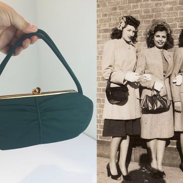 Zoot Suit Senoritas - Vintage 1940s Dark Forest Green Fabric Box Bag Handbag Purse 