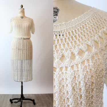 1930s RAYON knit dress PUFF SLEEVES medium large | new winter 