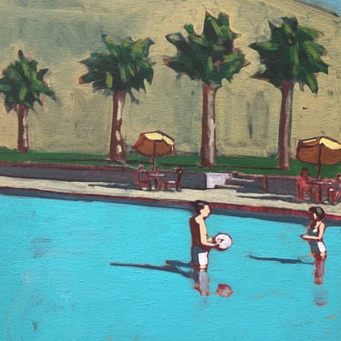 Pool #112 - Original Acrylic Painting on Canvas 18 x 24, woman, swimming, summer, michael van, palm springs, retro, modern, figure, art, man 