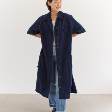 Vintage Navy Blue Short Sleeve Shop Coat | Belted Overdye Chore Trench Jacket | S M L | 
