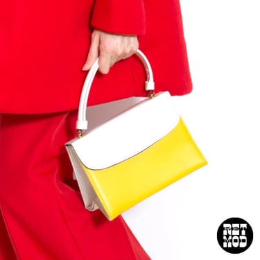 OMG Dream Purse - Vintage 60s White &amp; Yellow Color Block Pop Art Mod Handbag 
