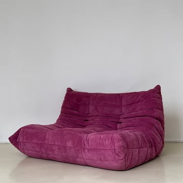 Vintage 2-Seater Pink Cord Linge Roset Togo Sofa
