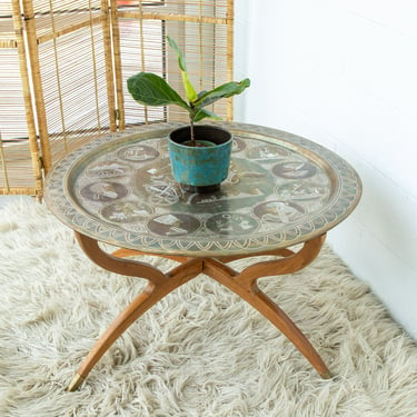 Midcentury Spider Table with Mixed Egyptian Metal Top 