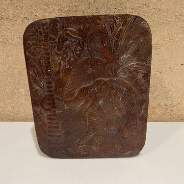 Old Handmade Box Lovely Embossed Elephant in Patinated Copper India 