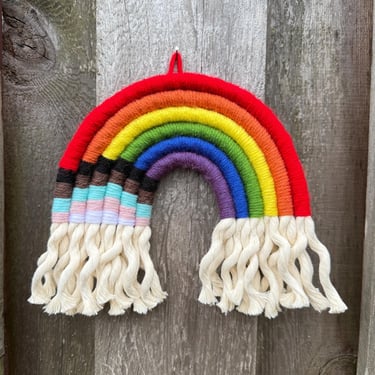 PROGRESS PRIDE Flag Rainbow | LGBTQ Macrame Wall Hanging | New Traditional Rainbow 