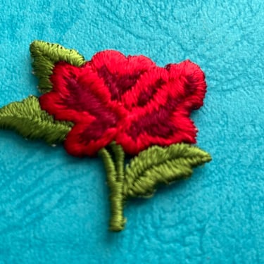vintage red rose appliqué patch 1970s embroidered flower trim 