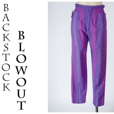 4 Day Backstock SALE - Small - Vintage 1960s Striped Purple Wool Cigarette Pants - Item #09 
