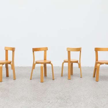 Set of 4 Baby Alvar Aalto Style Birch Bentwood Chairs