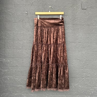 Brown Velvet Tiered Skirt