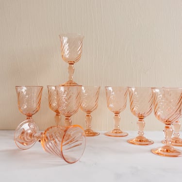 midcentury french petite pink aperitif glasses