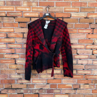 ivan grundahl red and black houndstooth checkered avant garde wool blazer / 44 l large 