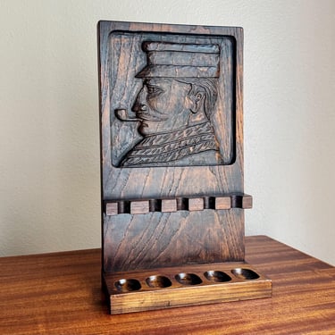 Very Rare Evelyn Ackerman ERA Industries Carved Wood Sailor Pipe Rack 1960s MCM 