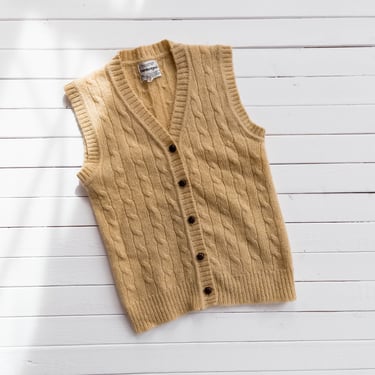 wool sweater vest | 60s 70s vintage beige tan cable knit dark academia cottagecore sleeveless sweater 