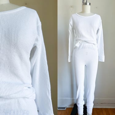 Vintage White Waffle Weave PJ set / Thermals // M 