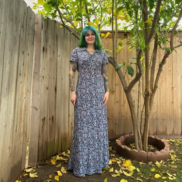 Vintage 1990’s Blue and Grey Floral Maxi Dress 