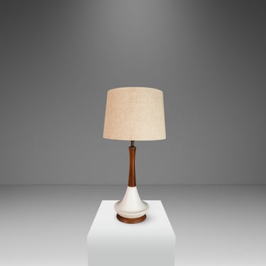Mid-Century Modern Ceramic Table Lamp in Solid Walnut, USA, c. 1960s 
