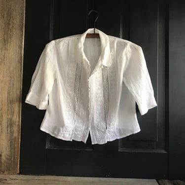 French Antique Blouse, White Batiste, Broderie Anglaise, Lace Trim, Period Clothing 