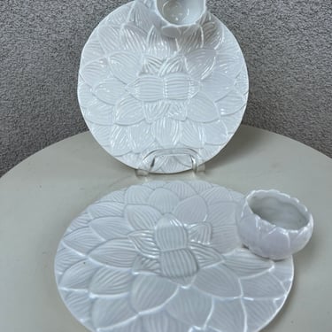 Vintage modern artichoke round ceramic plates set 2 with butter cup California USA 