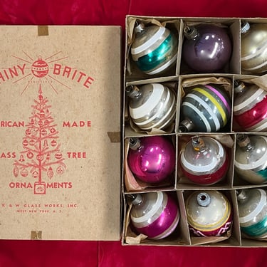 striped shiny brite ornaments 1950s mercury glass balls old box 