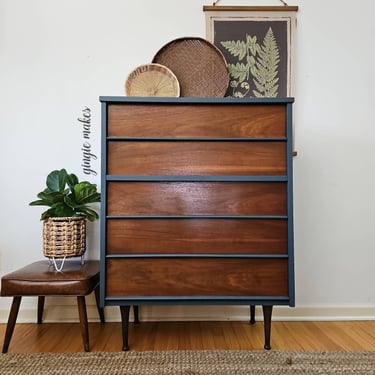 Refinished 4 Drawer Mid-century Modern Highboy ***please read ENTIRE listing prior to purchasing SHIPPING is NOT free 