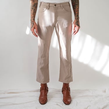 Vintage 70s LEVIS 517 Khaki Tan Sta-Prest Bootcut Pants | Made in USA | Size 33x29 | 1970s 1980s LEVIS Designer Polyester Flare Leg Pants 