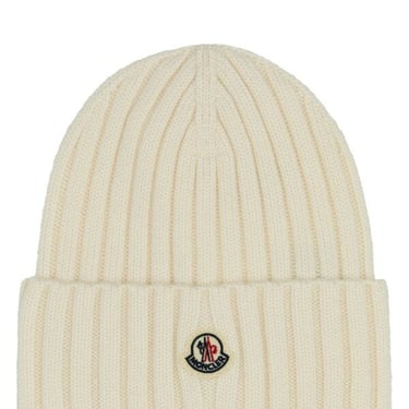 Moncler Women White Wool Beanie Hat